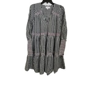 Steele‎ Anika Tiered Dress Sz S Black White Gingham Boho Long Sleeve Party